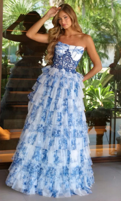 Ava Presley 47106 - Floral Print Corset Ruffle Gown Ball Gowns