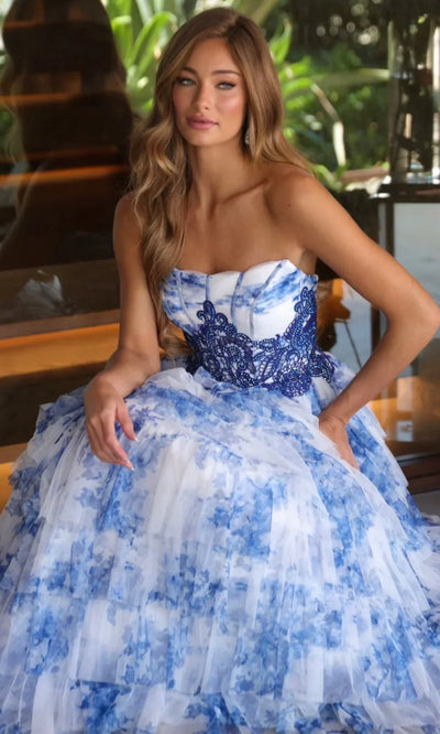 Ava Presley 47106 - Floral Print Corset Ruffle Gown Ball Gowns