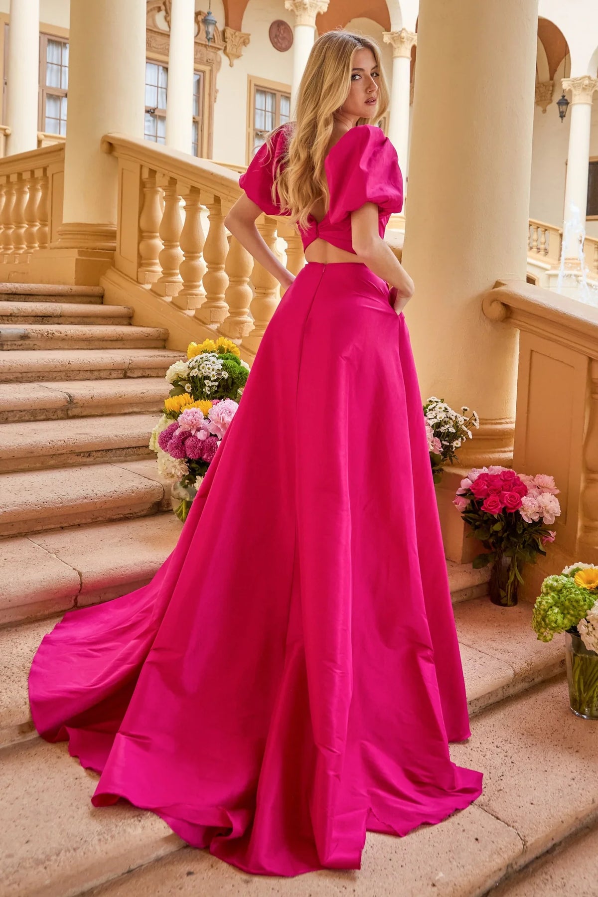 Ava Presley 42269 - Puff Sleeve A-Line Gown with Tie Back