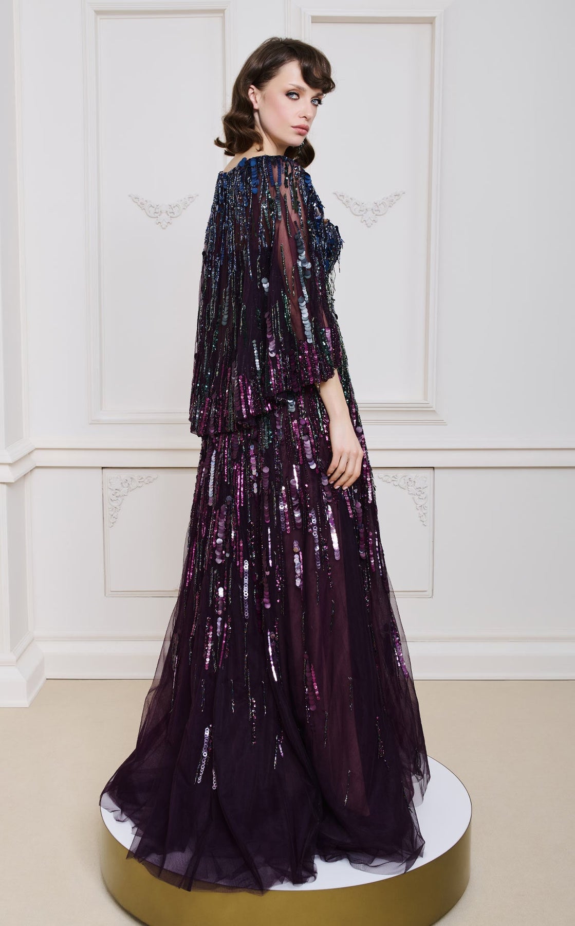 MNM COUTURE B1146 - Embellished Cape Overlay A-Line Evening Gown