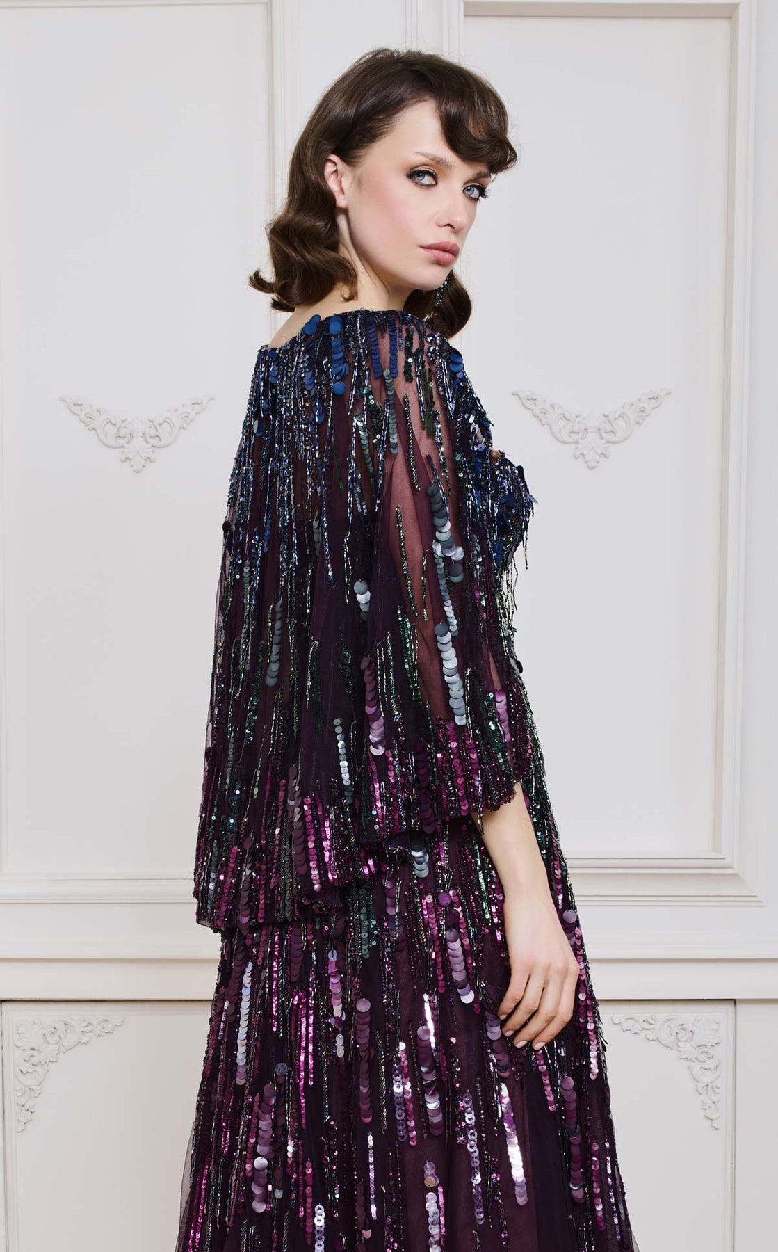 MNM COUTURE B1146 - Embellished Cape Overlay A-Line Evening Gown