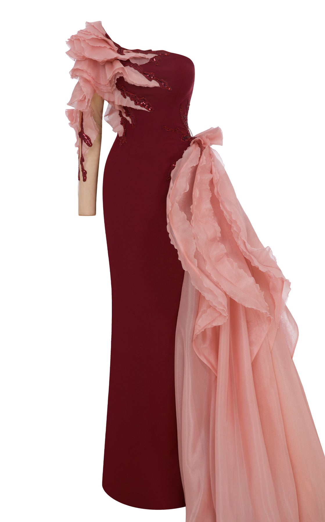 MNM COUTURE B1152 - Embellished Long Sleeve Gown with Overskirt