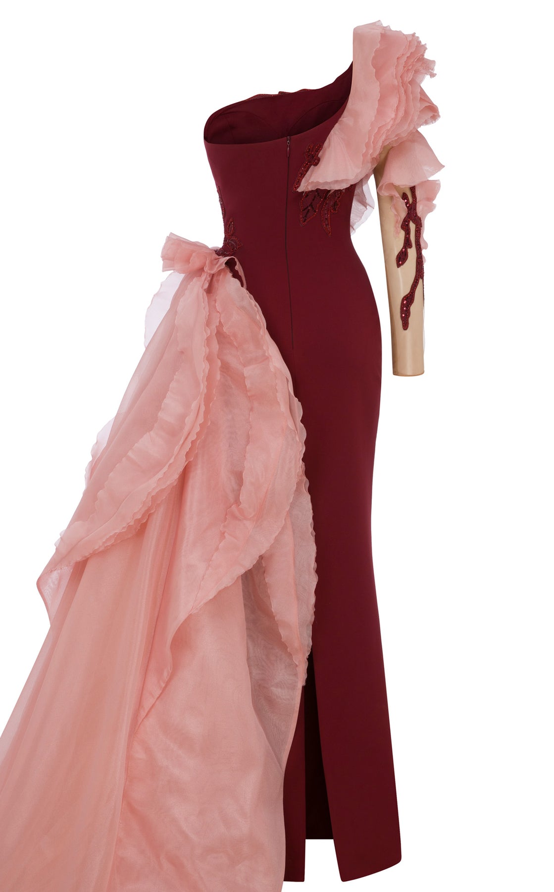 MNM COUTURE B1152 - Embellished Long Sleeve Gown with Overskirt