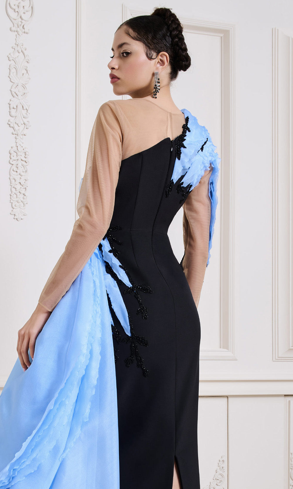 MNM COUTURE B1152 - Embellished Long Sleeve Gown with Overskirt Mother of the Bride Dresses in Ice Blue