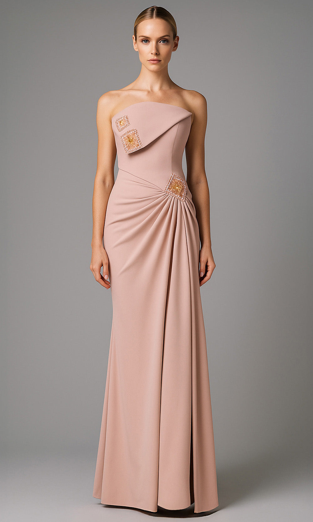 MNM COUTURE B1171 - Rhinestone Accent Strapless Column Gown Formal Gowns In Pink