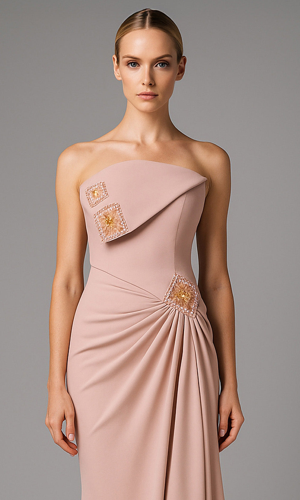MNM COUTURE B1171 - Rhinestone Accent Strapless Column Gown Formal Gowns In Pink