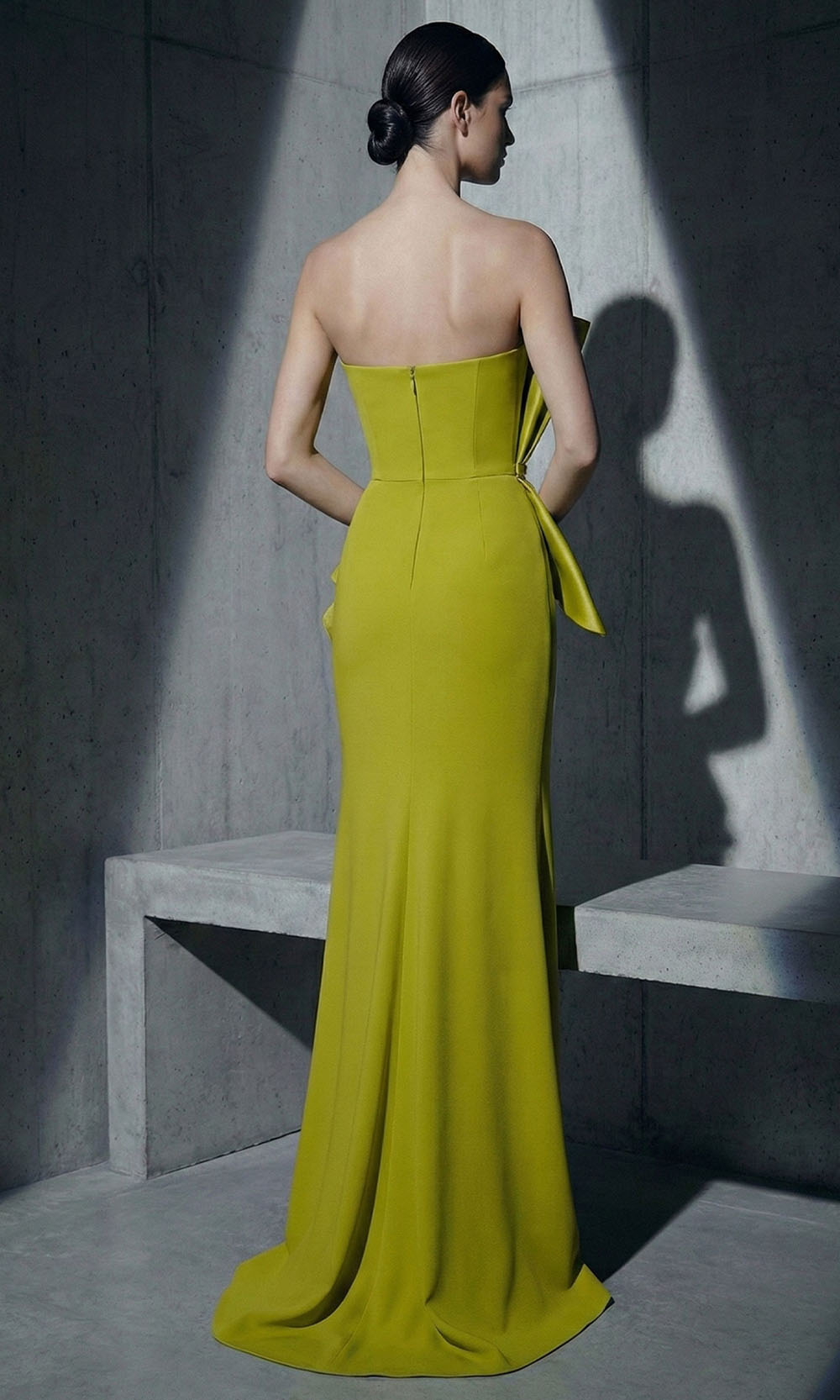 MNM COUTURE B1188 - Floral Accent Asymmetric Ruffle Evening Gown Mother of the Bride Dresses in Yellow