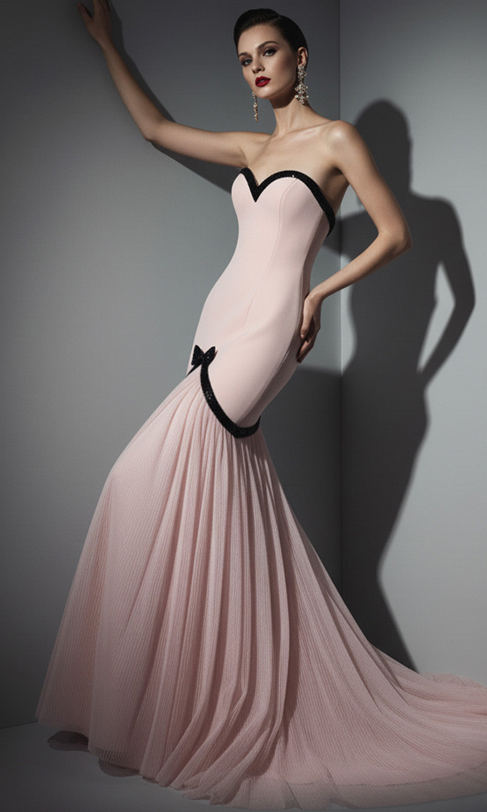 MNM COUTURE B1203 - Sweetheart Pleated Mermaid Long Dress Prom Dresses in Pink 