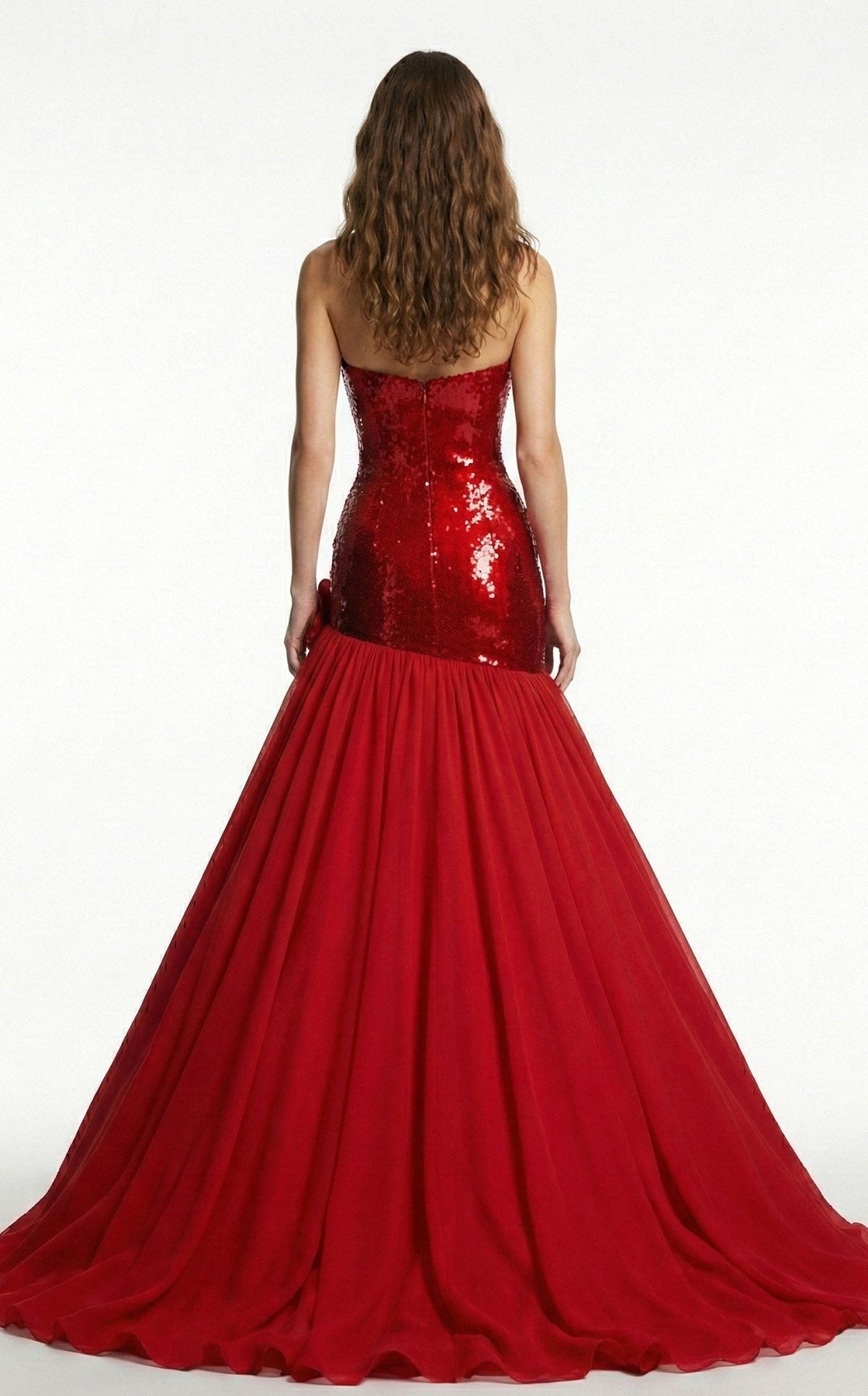 MNM COUTURE B1216A - Floral Accent Straight Neck Flared Evening Gown