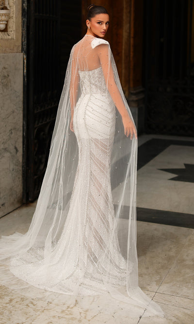 Chic and Holland BR550021 - Sweetheart Fitted Dress with Sheer Cape Bridal Dresses