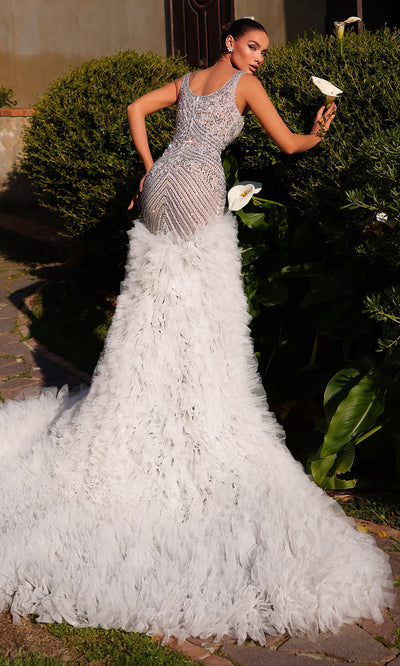 Chic and Holland BR550027 - Plunging Neck Trumpet Ruffle Dress Formal Gowns