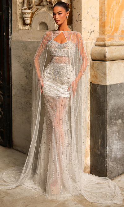 Chic and Holland BR550029 - Sweetheart Illusion Bodice Cape Dress Formal Gowns