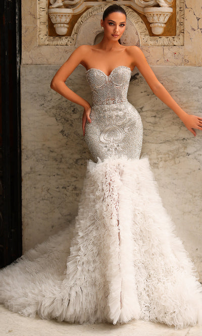 Chic and Holland BR550030 - Feather Trumpet Evening Dress Wedding Dresses