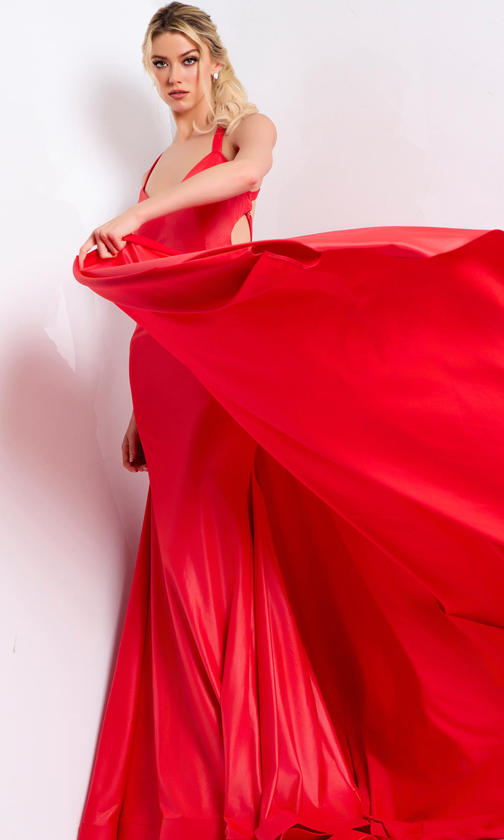 Jovani 48291 - Long Satin/Stretch Jersey Sheath Dress