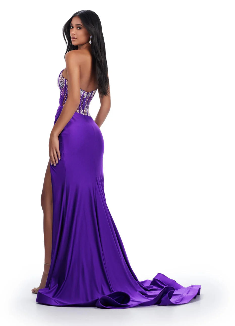 Ashley Lauren 11617 - Asymmetrical Sheer Corset Prom Dress