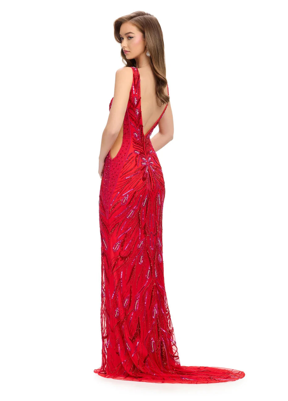Ashley Lauren 11669 - Sequin Plunging Neck Gown