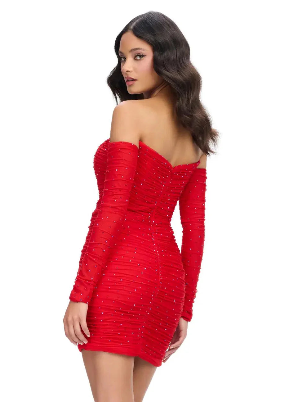 Ashley Lauren 4698 - Long Sleeve Ruched Cocktail Dress
