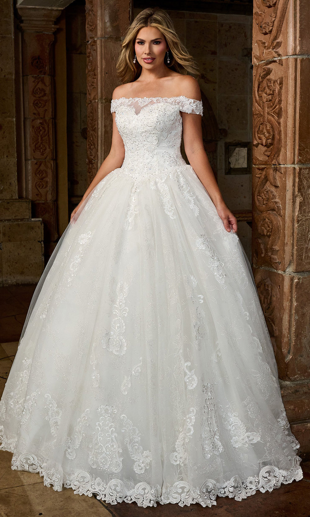 Rachel Allan MB6083 - Glitter Lace Straight Neckline Ballgown Wedding Dresses