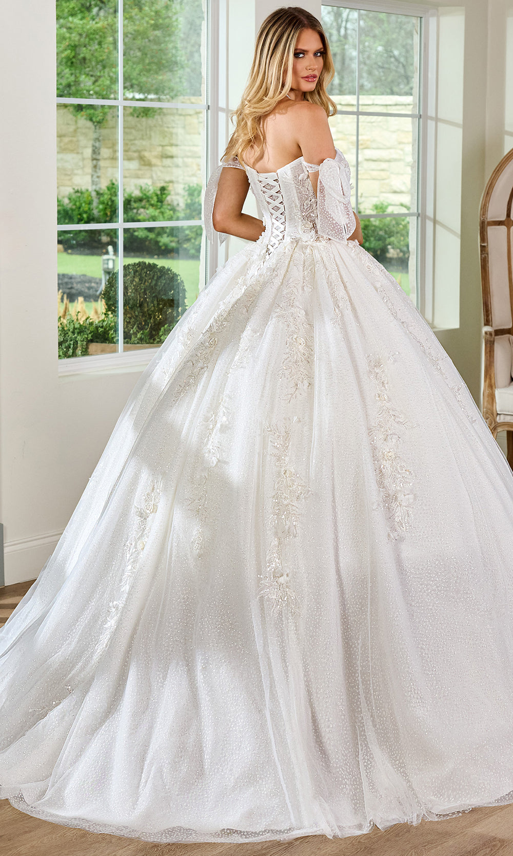 Rachel Allan RB6155 - Beaded Tulle Gown with Tie Sleeves Bridal Dresses