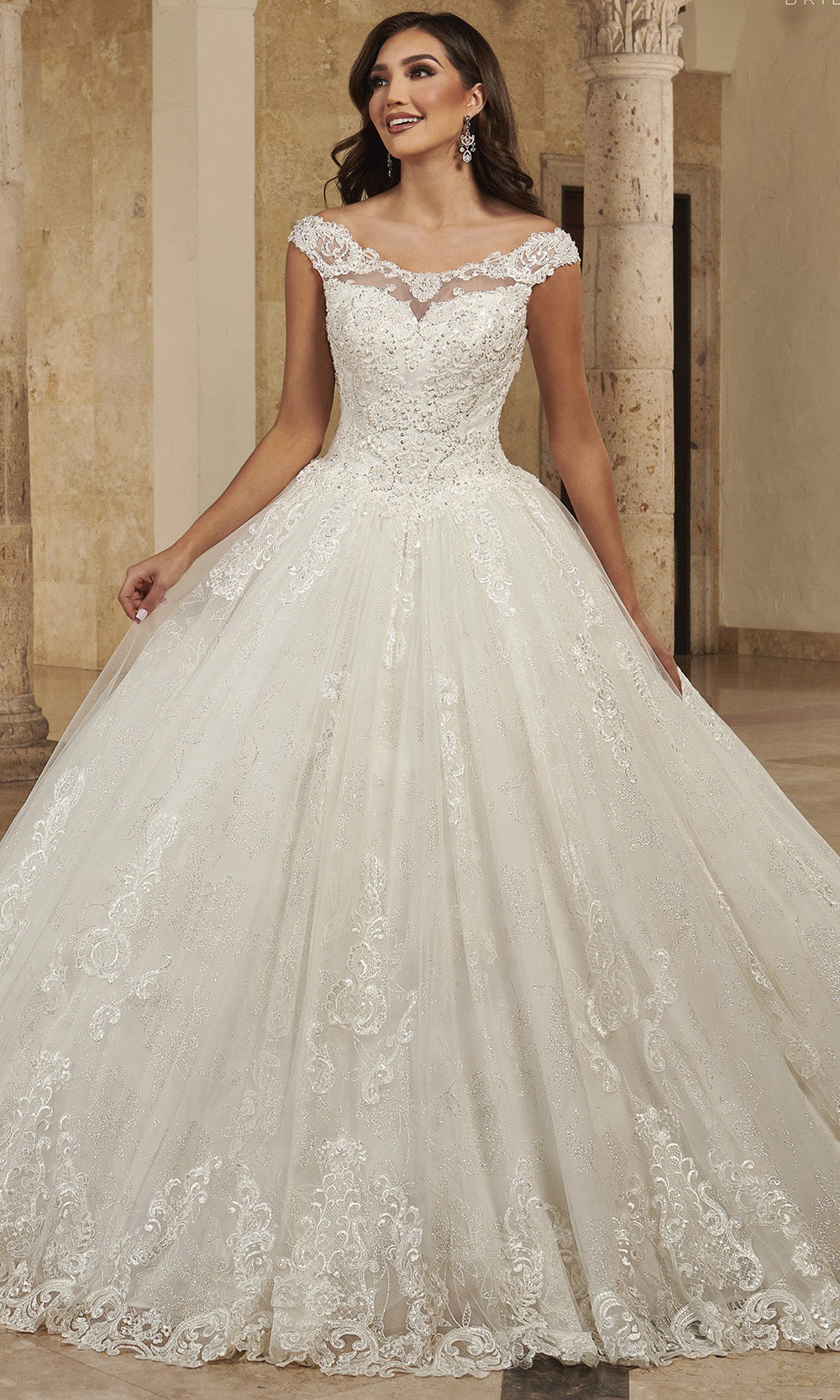 Rachel Allan MB6083 - Glitter Lace Straight Neckline Ballgown Wedding Dresses