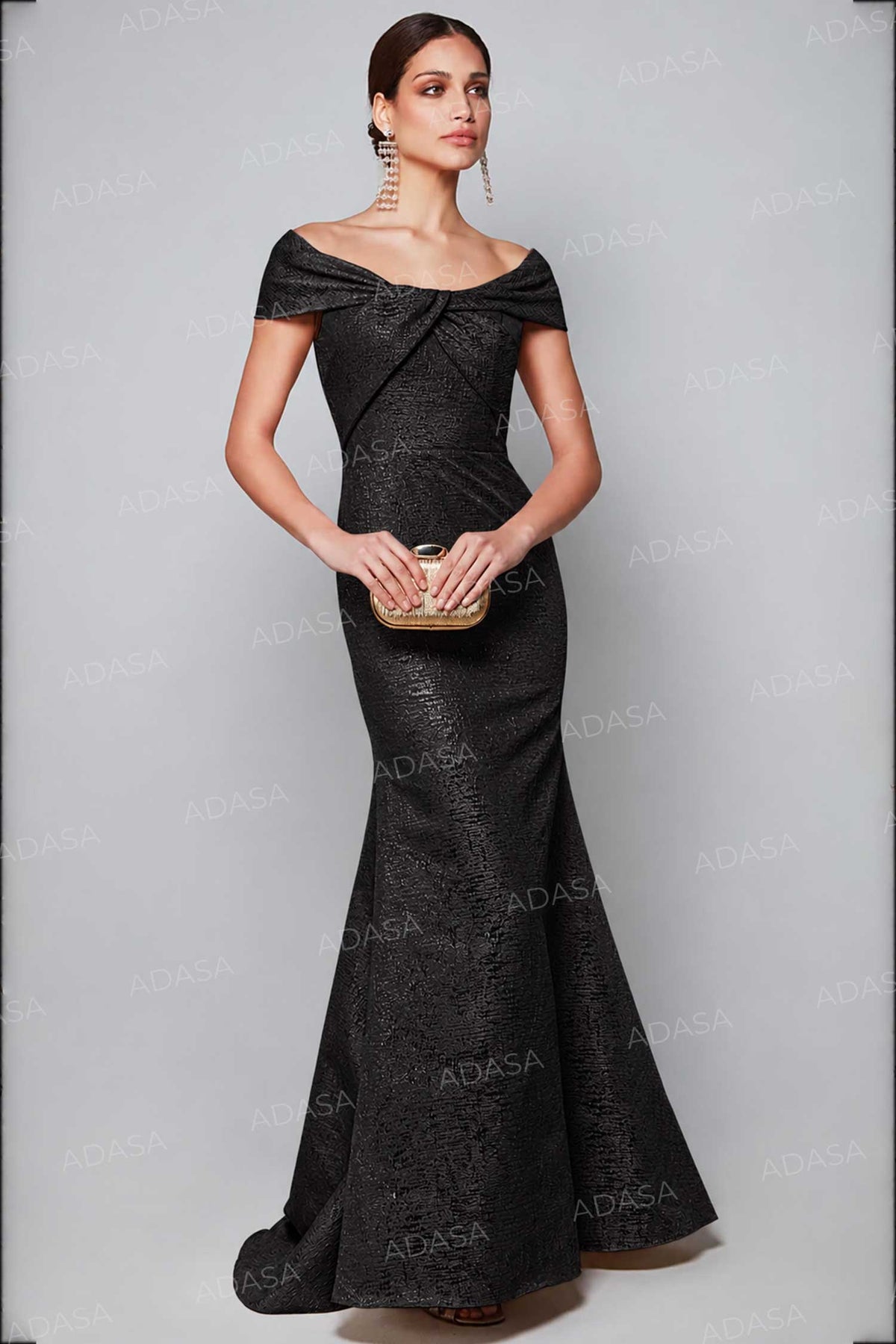 Alyce Paris 27613 - Jacquard Short Sleeve Twisted Gown