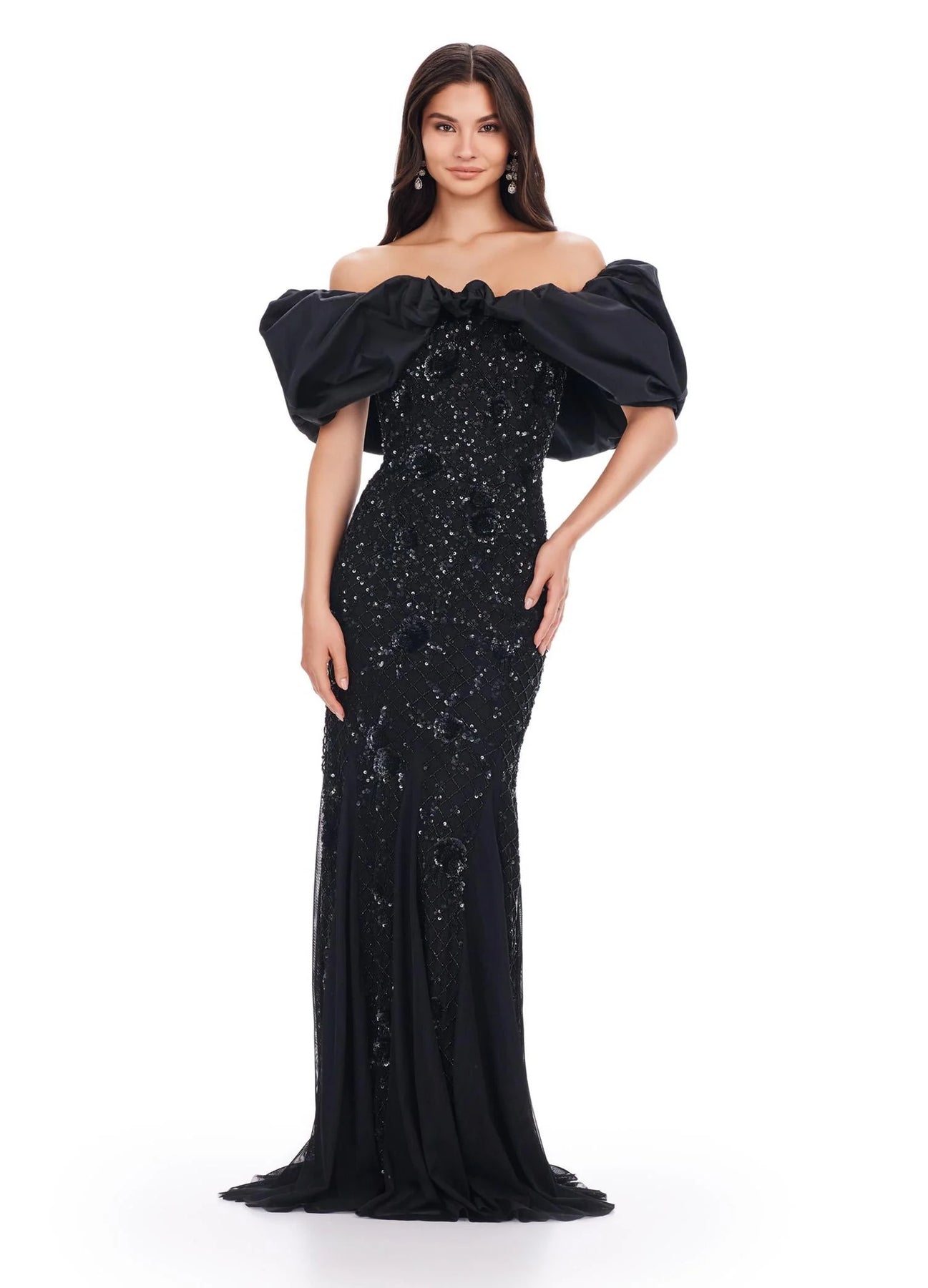 Ashley Lauren 11433 - Off-Shoulder Puff Sleeve Dress