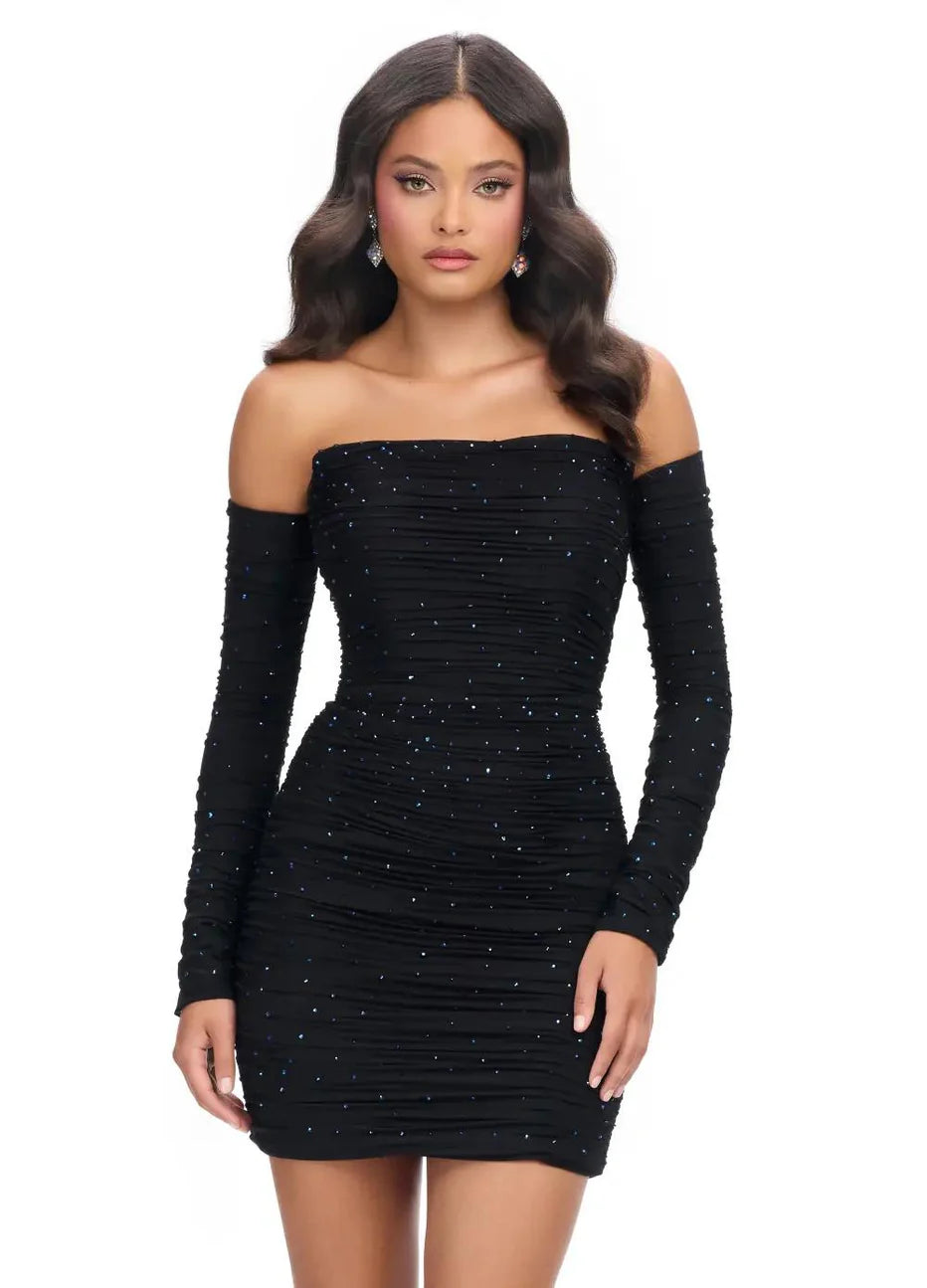 Ashley Lauren 4698 - Long Sleeve Ruched Cocktail Dress