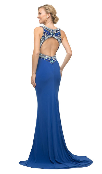 Ladivine - CK39 Two Piece Beaded Halter Trumpet Dress In Blue