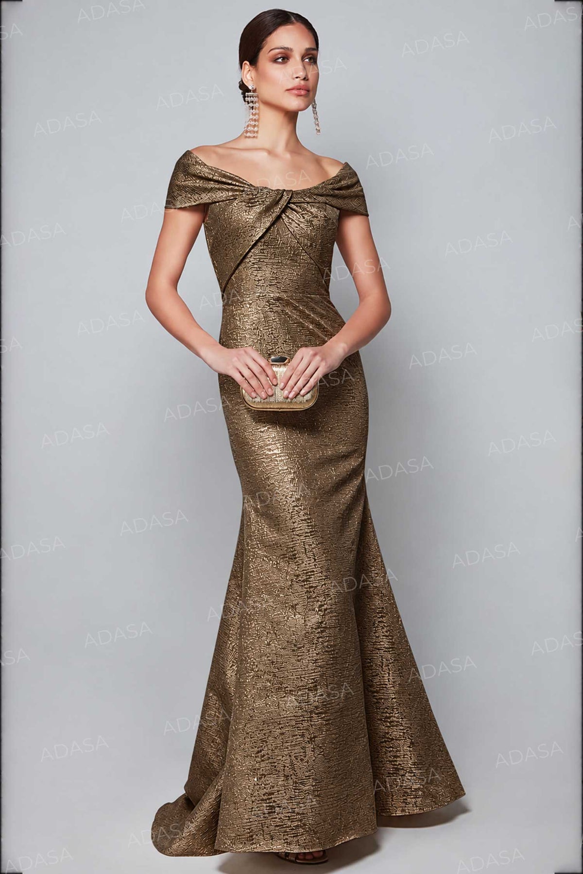 Alyce Paris 27613 - Jacquard Short Sleeve Twisted Gown