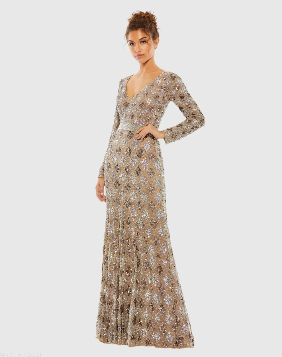 Mac Duggal Evening - 5021D V-Neck Sequin Bodice Evening Dress