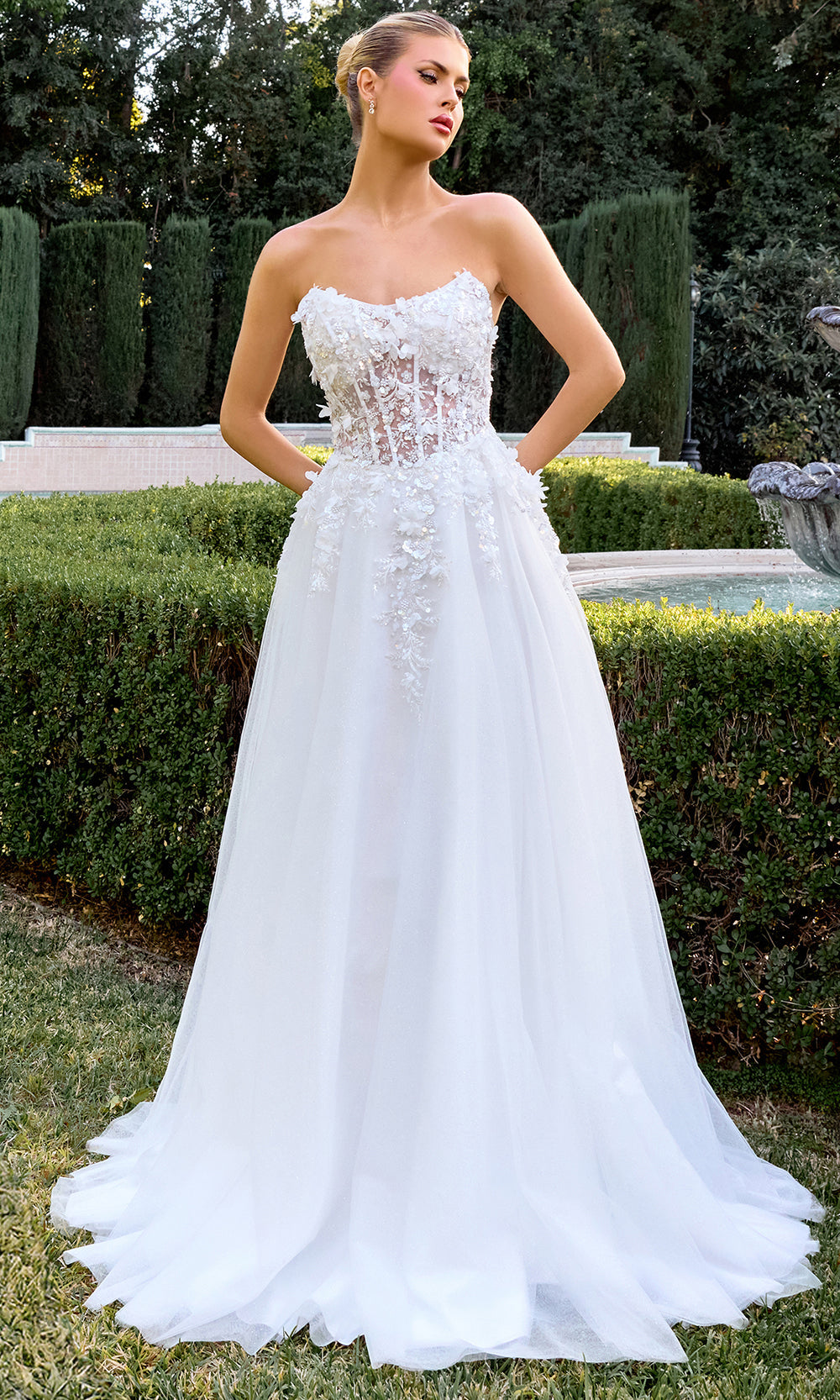 Ladivine C174W - Scoop Neck A-Line Embellished Bridal Gown Wedding Dresses in White