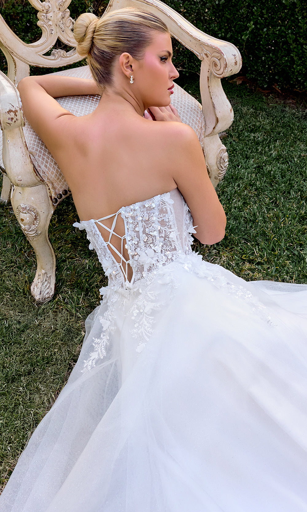 Ladivine C174W - Scoop Neck A-Line Embellished Bridal Gown Wedding Dresses in White