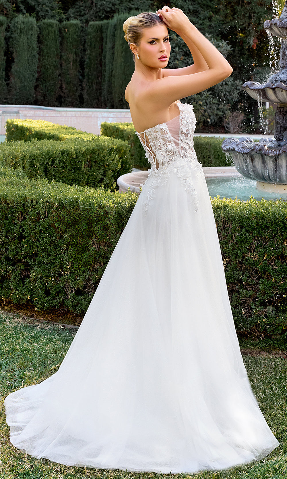Ladivine C174W - Scoop Neck A-Line Embellished Bridal Gown Wedding Dresses in White