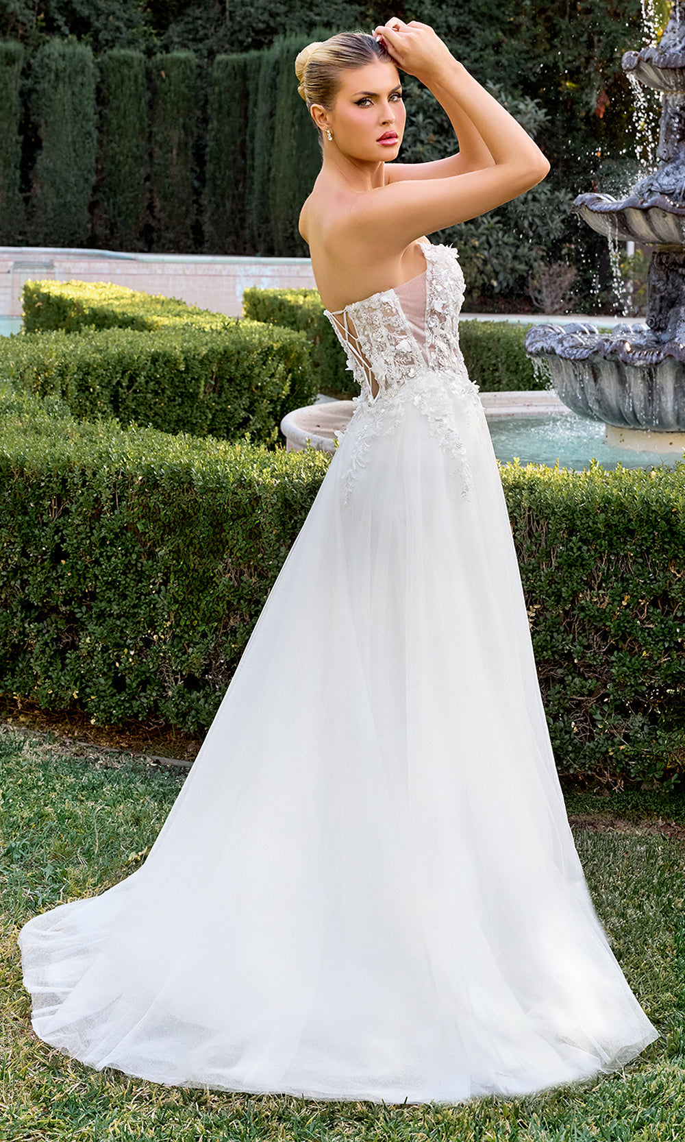 Ladivine C174 - Corset Lace-Up Embellished Strapless Gown Prom Dresses in White