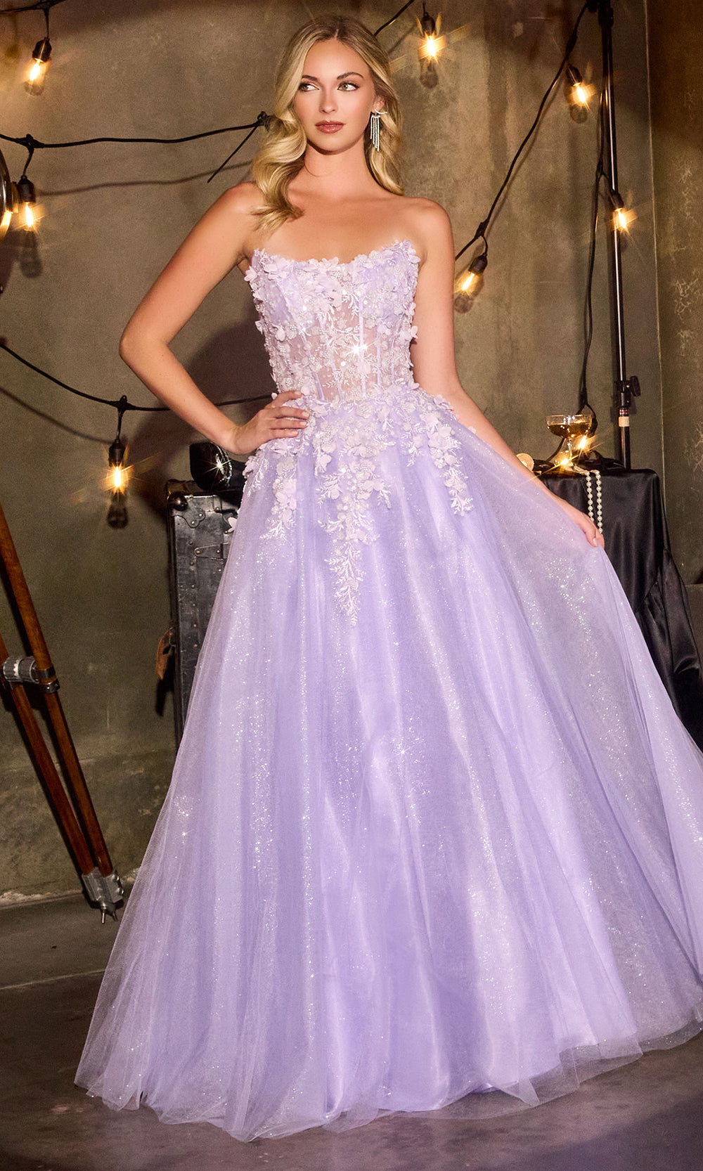 Ladivine C174 - Corset Lace-Up Embellished Strapless Gown Prom Dresses in Lavender