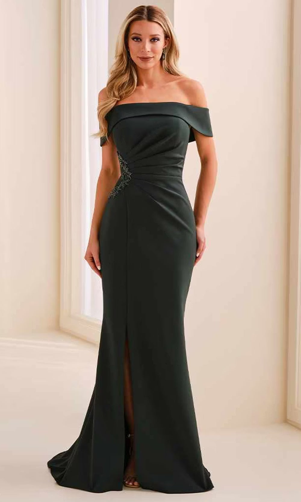 Cameron Blake CB442 - Straight Across High Slit Sheath Dress Mother of the Bride Dresses in Green  