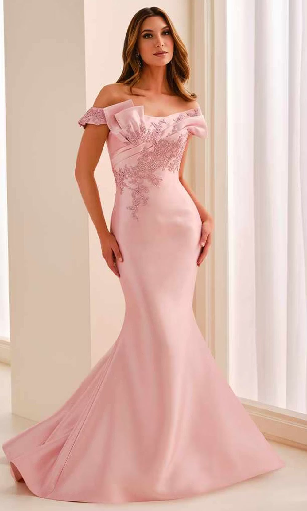 Cameron Blake CB447 - Off Shoulder Mikado Mermaid Dress Mother of the Bride Dresses in Pink  
