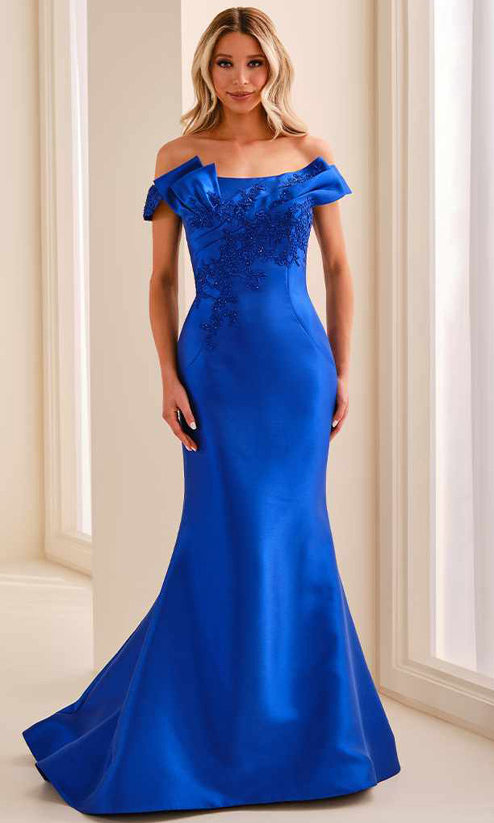 Cameron Blake CB447 - Off Shoulder Mikado Mermaid Dress Mother of the Bride Dresses in Blue  