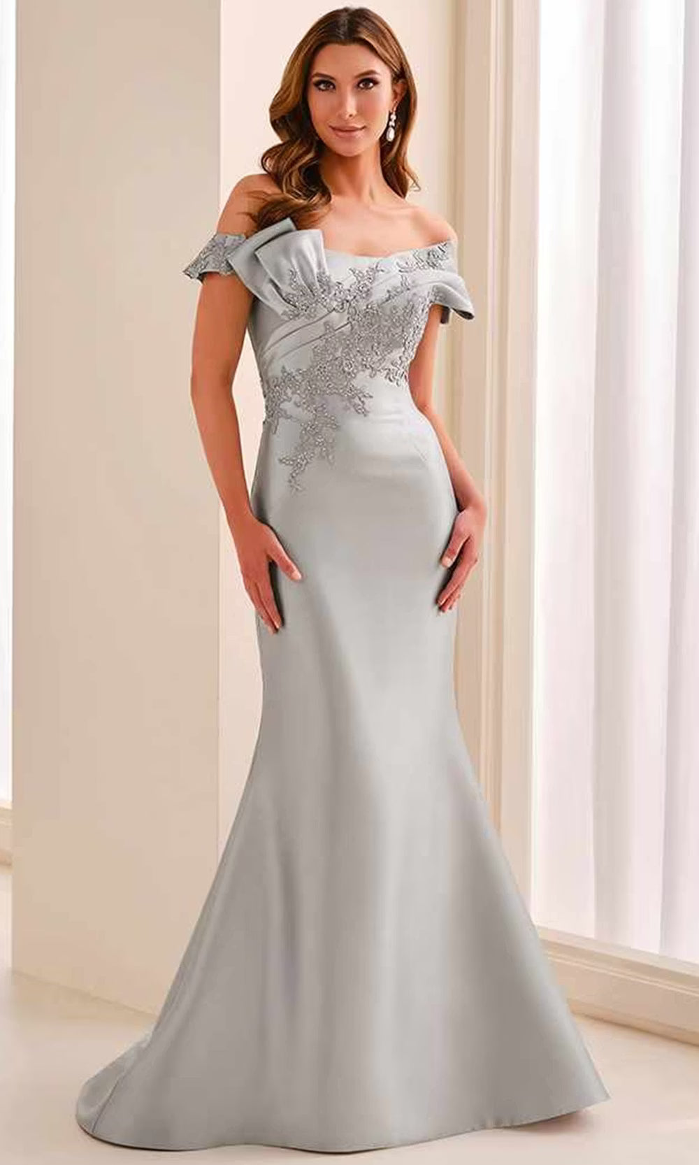 Cameron Blake CB447 - Off Shoulder Mikado Mermaid Dress Mother of the Bride Dresses in Silver  