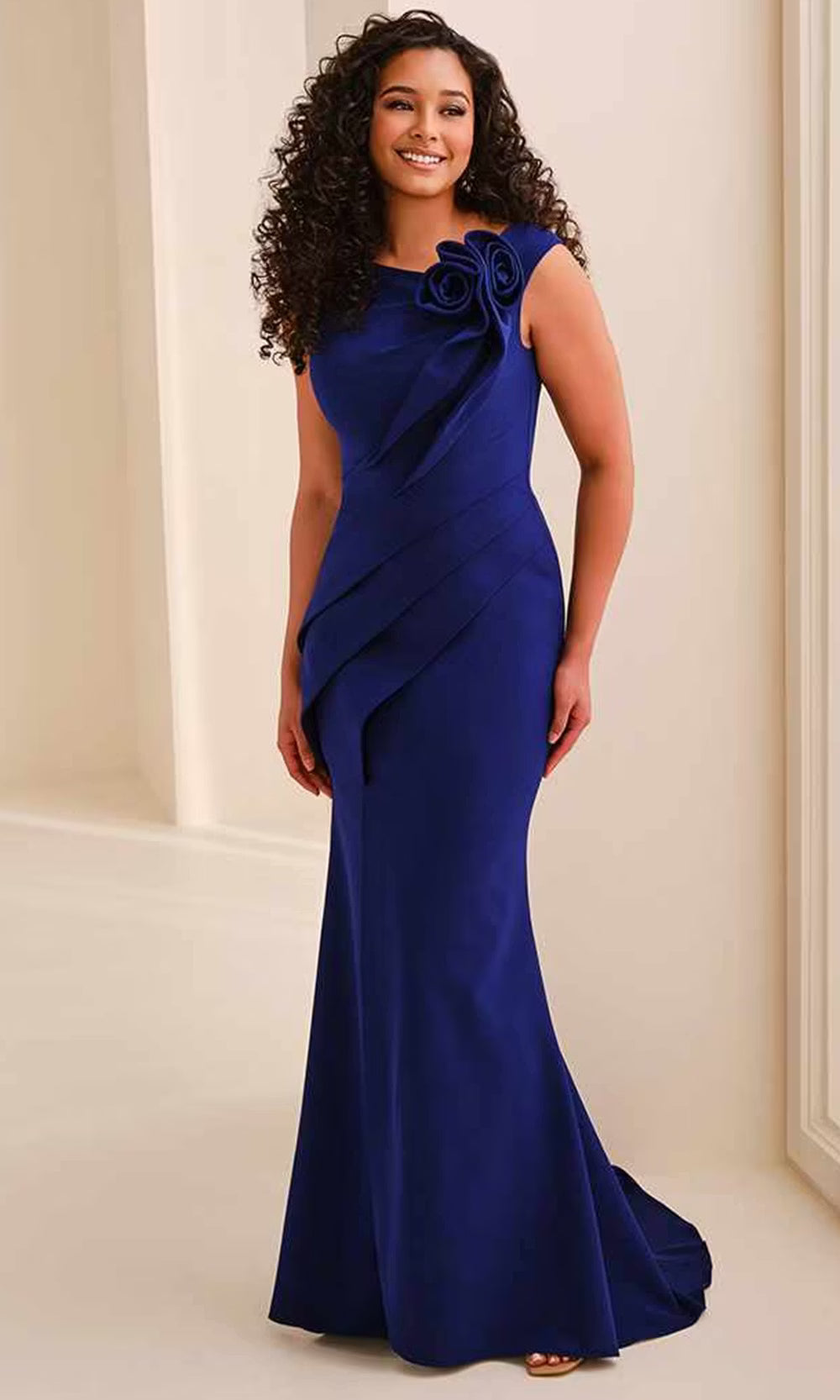 Cameron Blake CB448 - Pleated Bodice Asymmetric Mermaid Dress Mother of the Bride Dresses in Blue  