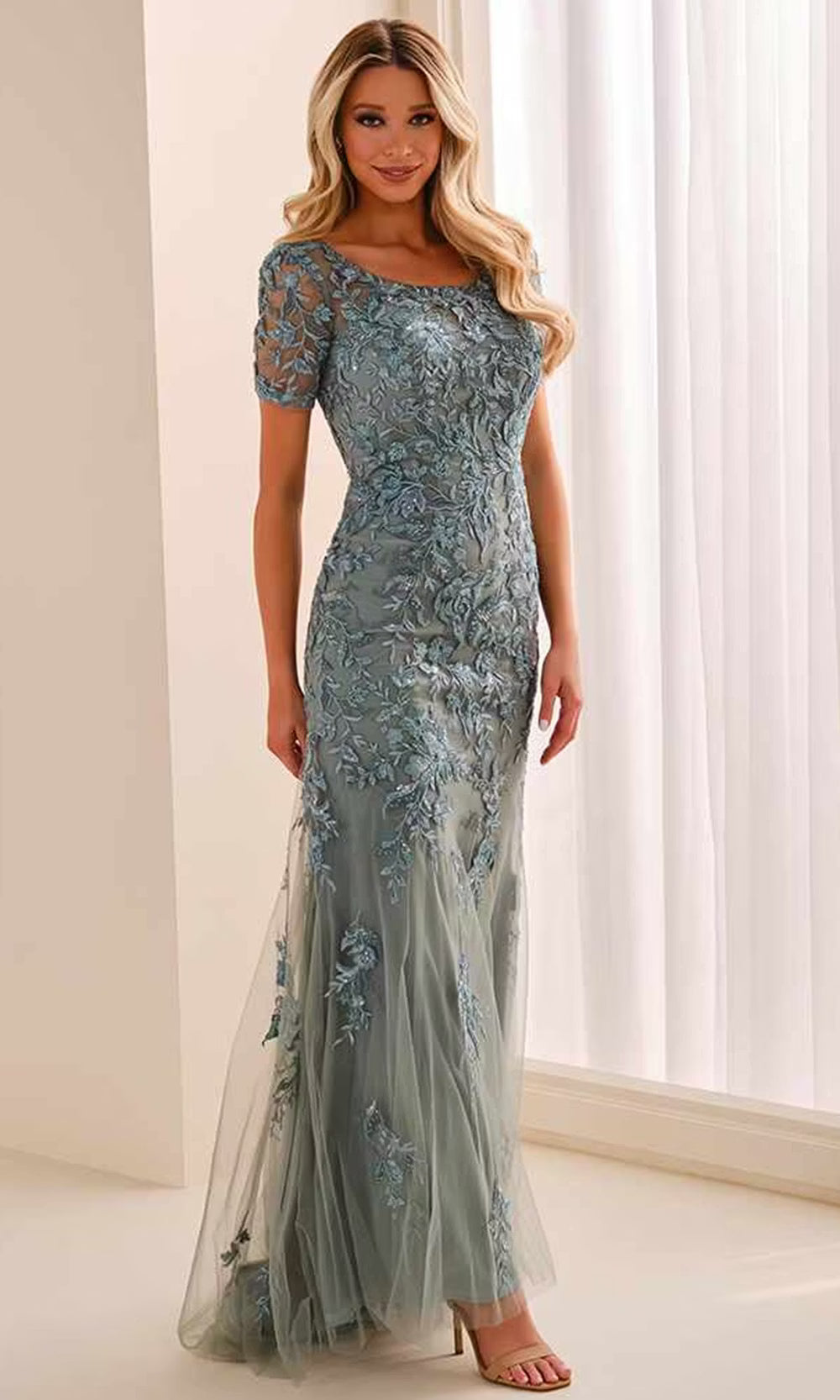 Cameron Blake CB450 - Mermaid Scoop Neck Lace Applique Dress Mother of the Bride Dresses in Green  