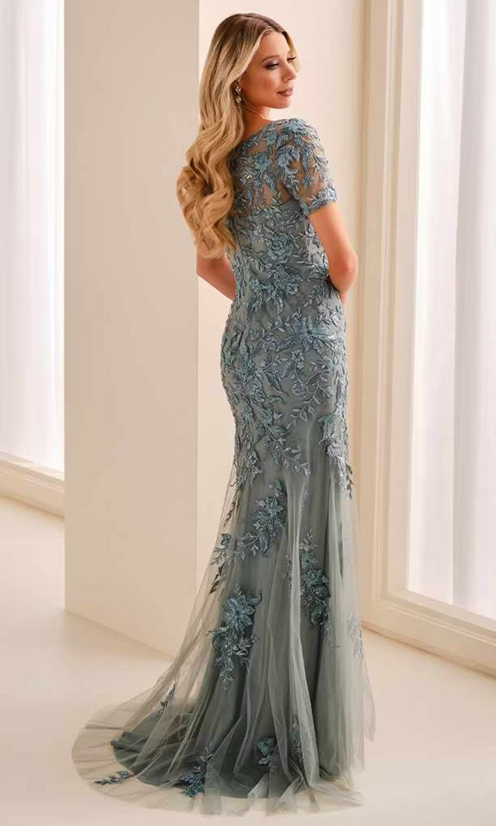 Cameron Blake CB450 - Mermaid Scoop Neck Lace Applique Dress Mother of the Bride Dresses in Green  