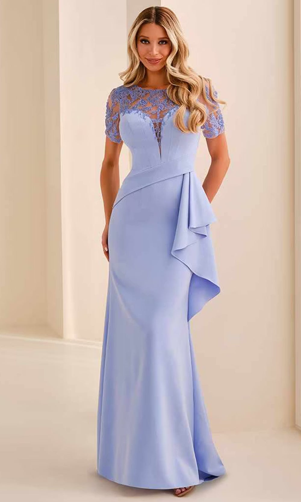 Cameron Blake CB451 - Jewel Neck Draped Sheath Dress Mother of the Bride Dresses in Purple  