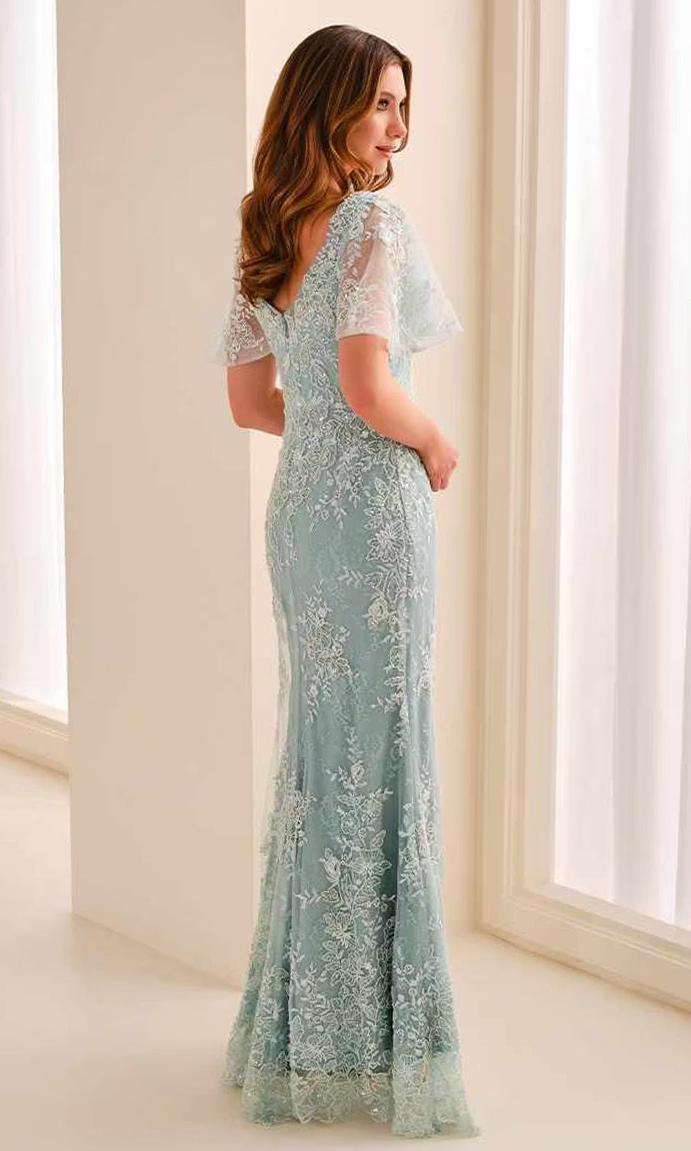 Cameron Blake CB453 - Embellished Lace V-Neck Sheath Dress Mother of the Bride Dresses in Green  