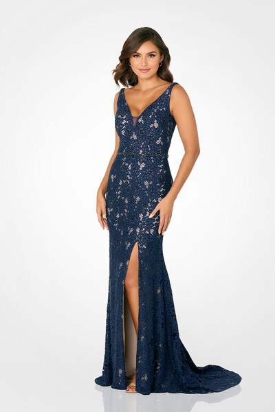Cameron Blake CB789 - Lace V-Neck Evening Dress