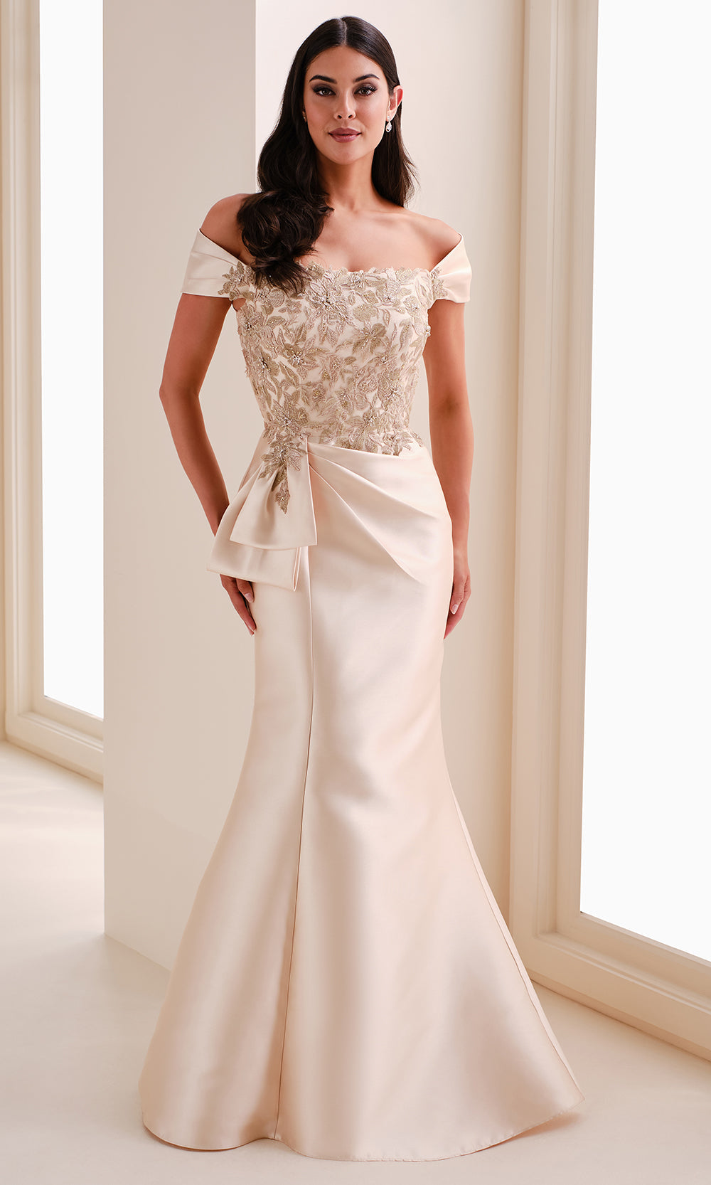 cameron blake dresses Cameron Blake CB829 - Long Mikado, Lace Applique, Beading & Stone Accents Mermaid Dress