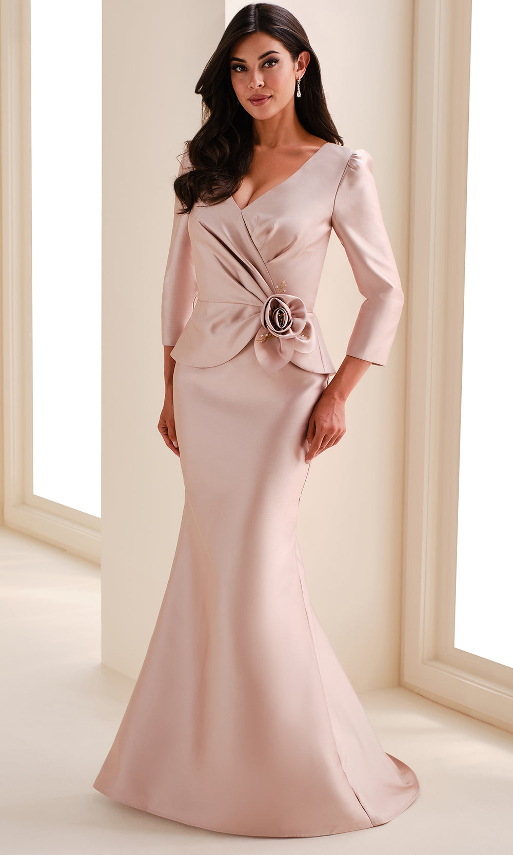 Cameron Blake CB830 - Rosette Detail Peplum Mermaid Gown Mother of the Bride Dresses