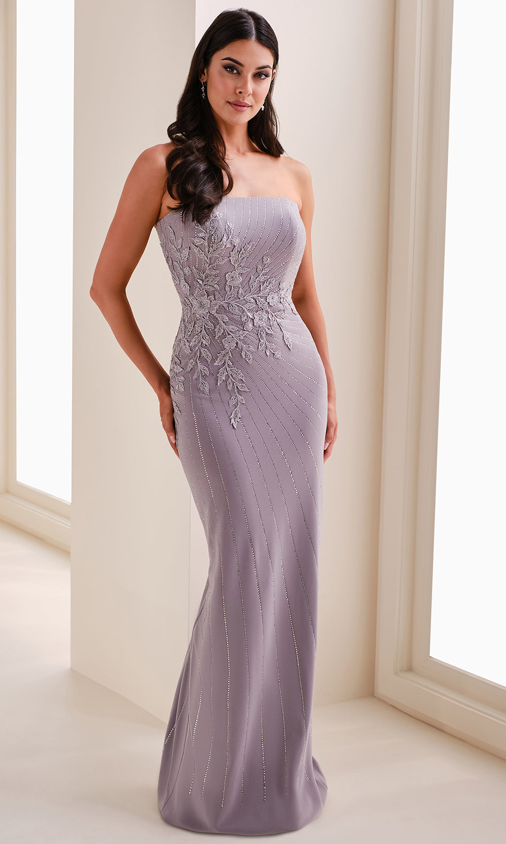 Cameron Blake CB835 - Strapless Column Formal Gown with Slit Prom Dresses