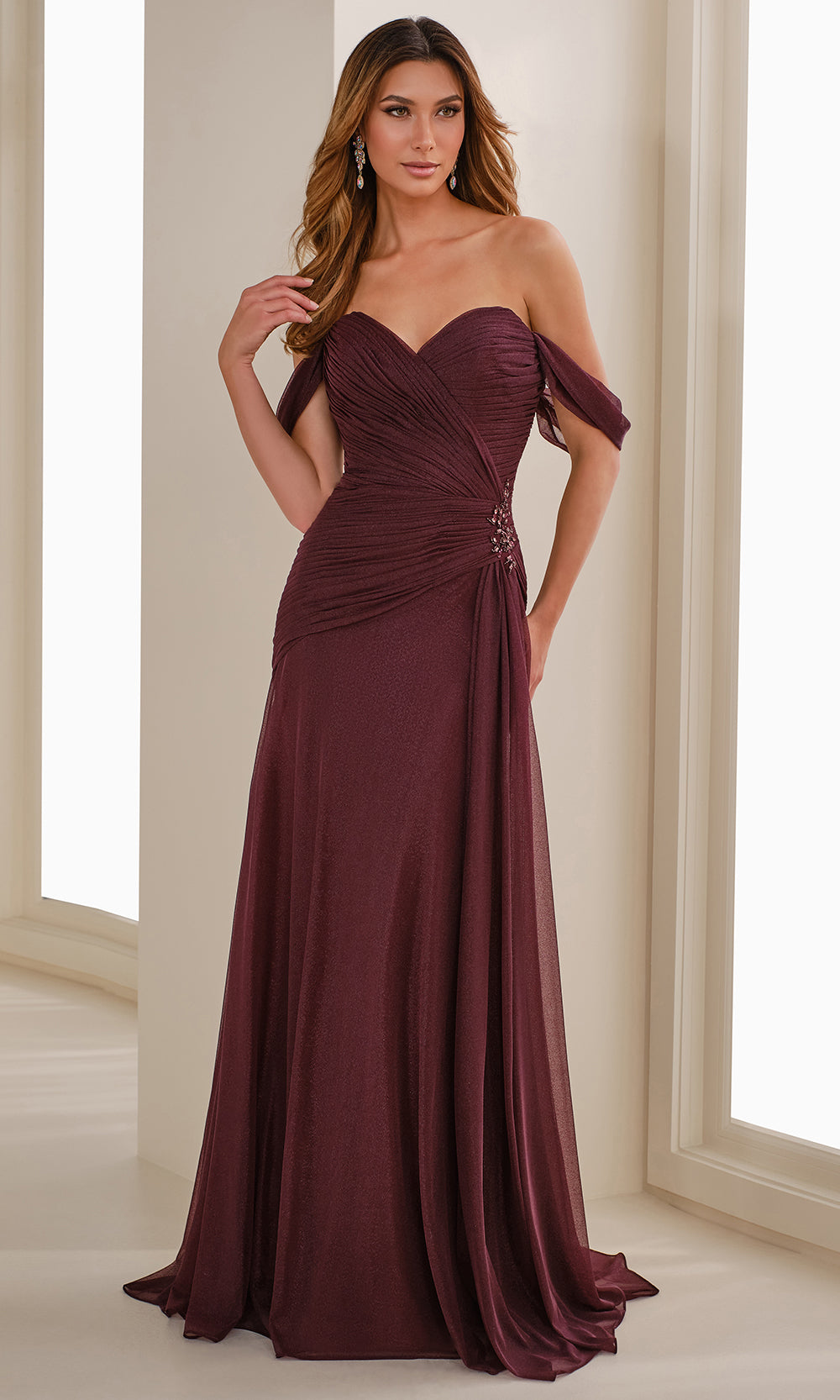 Cameron Blake CB904 Metallic Long Formal Evening Dress - Eggplant / 16 Cameron Blake CB904 Metallic Long Formal Evening Dress - Eggplant / 16