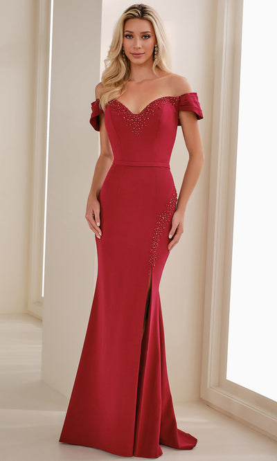 Cameron Blake CB906 - Pleated Off Shoulder Gown with Slit Prom Dresses
